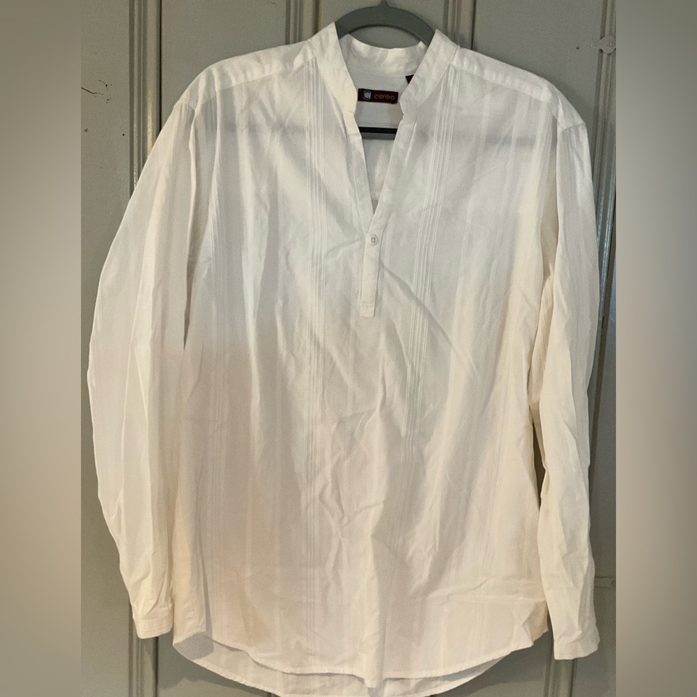 Centro White Casual Button Down Shirt with Relaxed Fit
